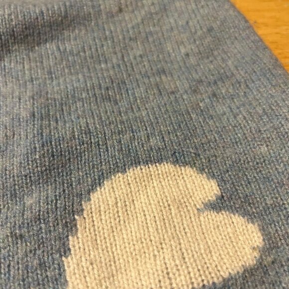Zadig & Voltaire Marcus Bis C Pure Cashmere Blue White Graphic Heart Sweater M - Picture 11 of 12